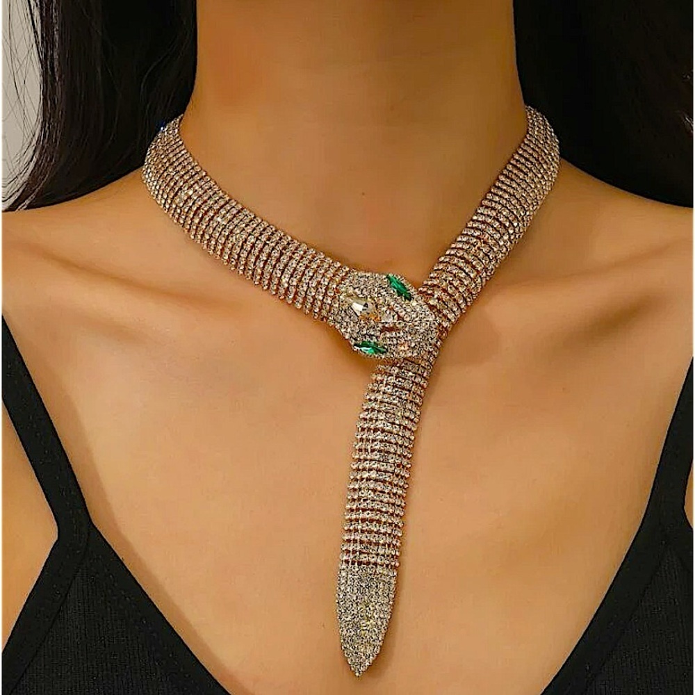 Gold Snake Crystal Choker Rhinestone Necklace